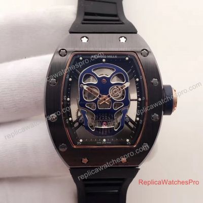 Replica Richard Mille RM 052 Watch Rose Gold case Blue Skull Black Rubber